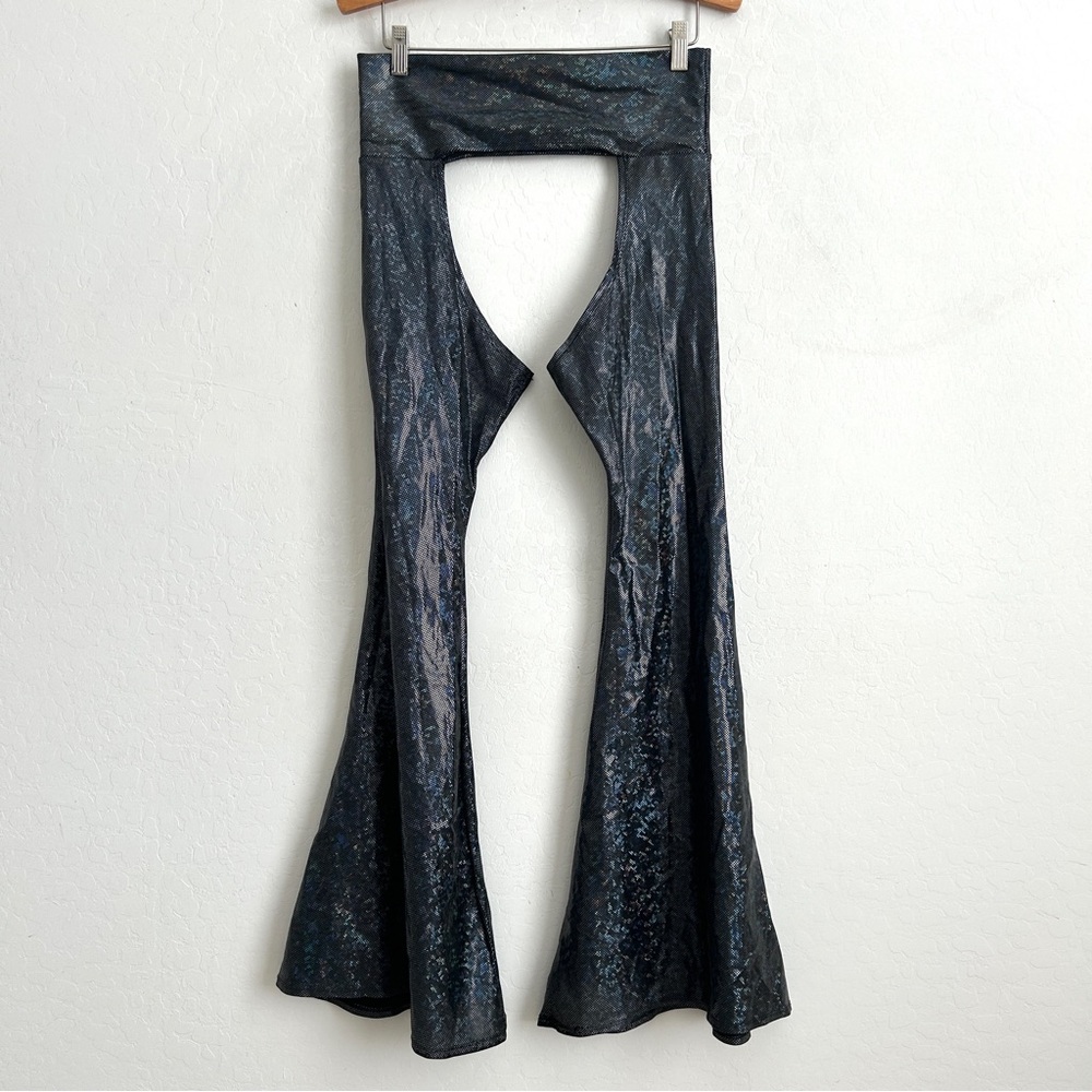 Orange Cosmic Mermaid Chap Pants Unisex Large Flare Leg Cosmic Holographic Black